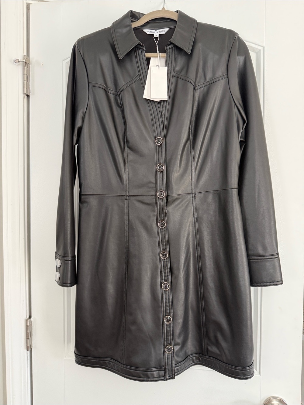 Veronica Beard Black Leather Button-Front Dress 12 NWT - Picture 2 of 9